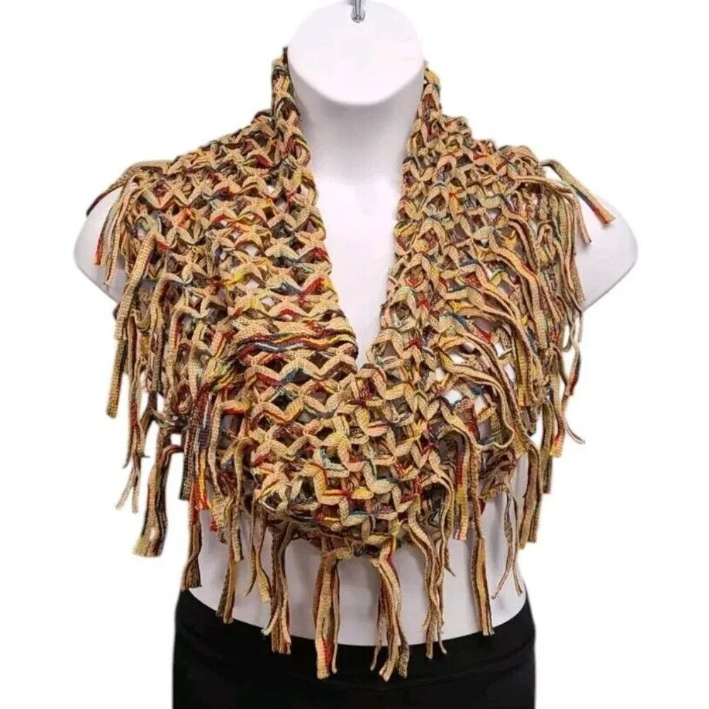 FRAAS Womens Multicolor Fringed Open Knit Loop Scarf Boho Lagenlook Casual Fall